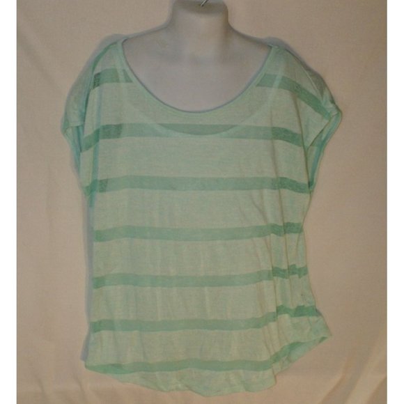 No Boundaries Green Stripe Top Over White Attached Camisole Size S (3-5) Junior - Picture 1 of 4